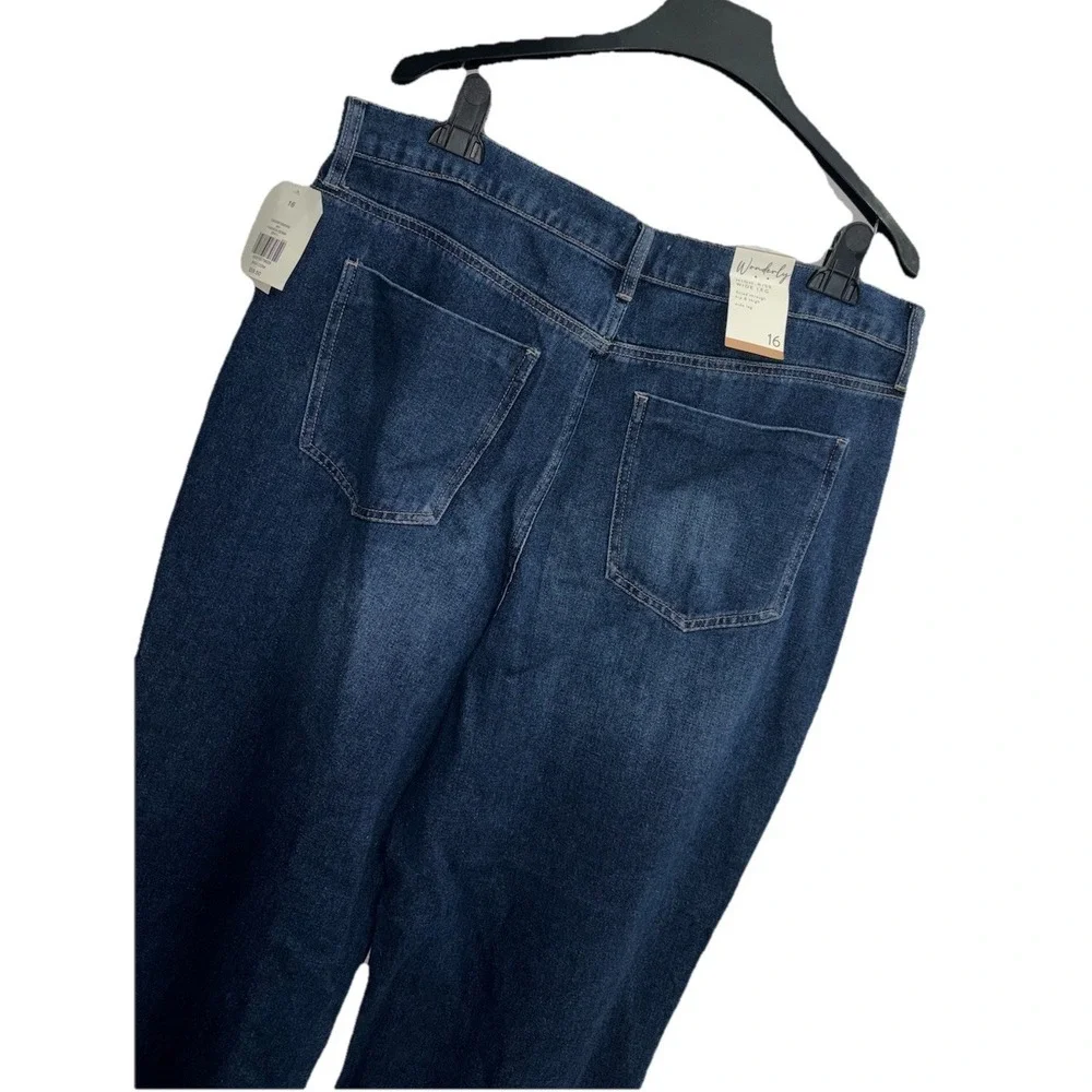 NWT Wonderly High Rise Wide Leg Jeans 16 Tall Long Dark Wash 100% Cotton Pleated
